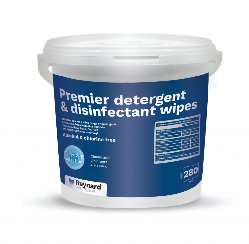 PREMIER DETERGENT & DISINFECTANT WIPES PKT 280 BUCKET R.G. Medical